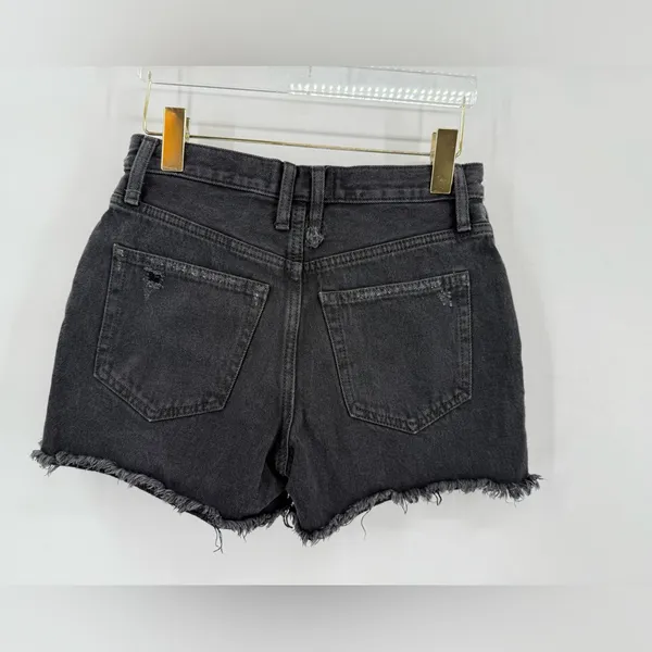 We The Free‎ People Black Mid Rise Fray Hem Button Fly Jean Short Shorts Size 25 - Image 2