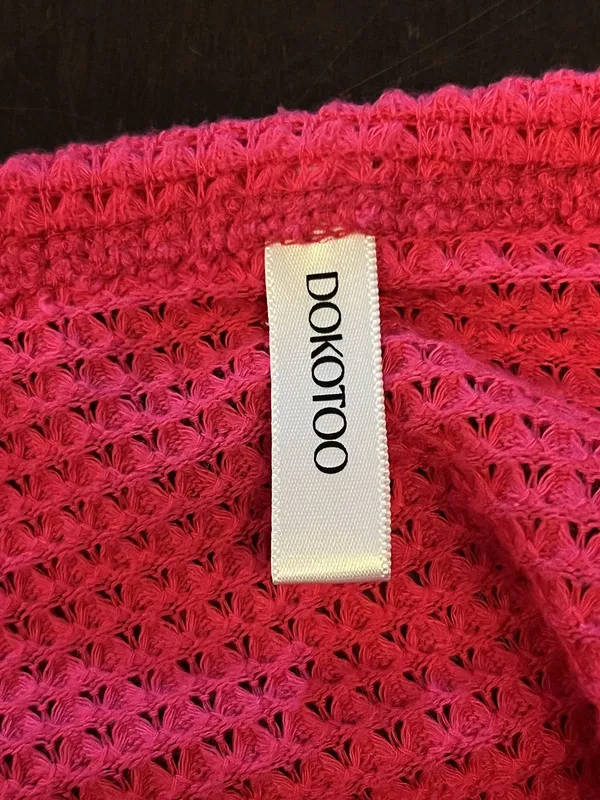 Dokotoo Sweater Womens Medium Pink Waffle Knit Long Sleeve Pocket Pullover - Image 7