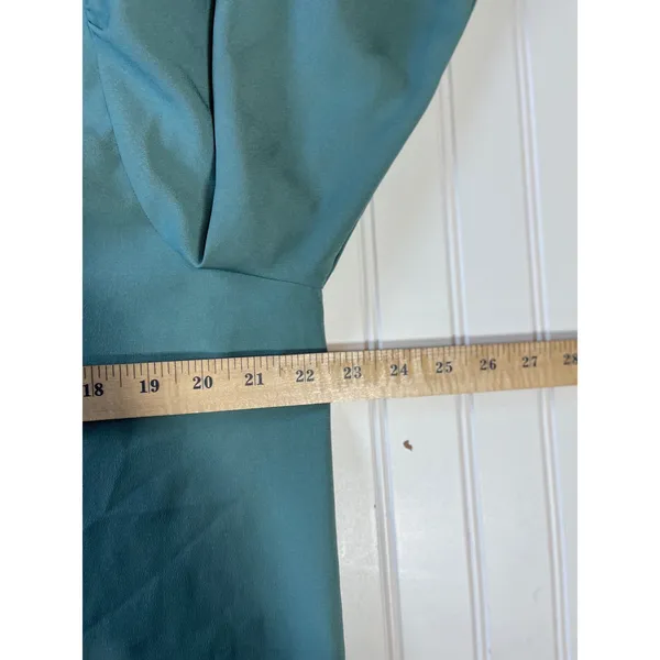 J.Crew Teal Green Ruffle Neck Tie Blouse Smocked Cuff Long Sleeve Top Size L - Image 7