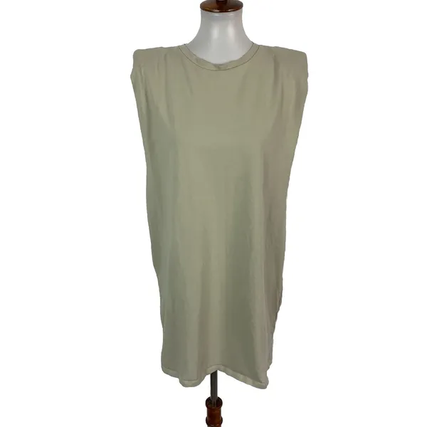 Zara Dress Medium Gray Sleeveless Shoulder Pads Minimal Chic Work - Image 2