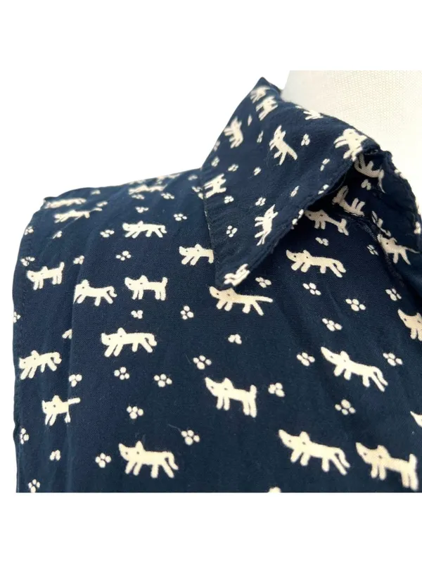 Favolook Cat Print Sleeveless Collared Shirt Dress Black Size Medium Mod Preppy - Image 4