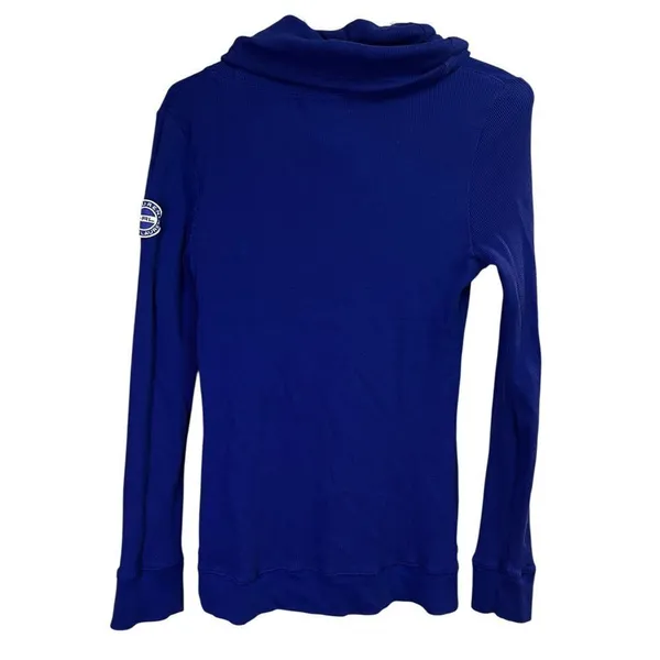Lauren Ralph Lauren Active Waffle Knit Cowl Neck Kangaroo Pocket Blue Medium - Image 8