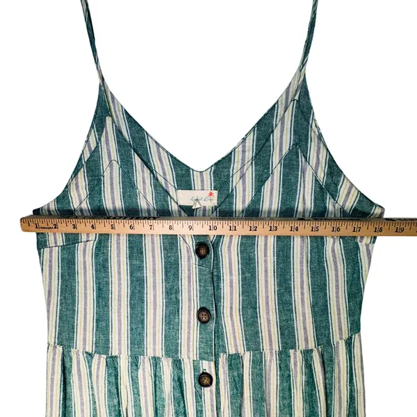 April Kiss Striped Linen Blend Dress Women's M Green Button Cottagecore Beachy‎ - Image 6