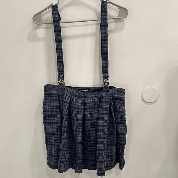 Hot Topic Gray Black Plaid Suspender Skirt Pleated Mini Detachable Straps Goth L - Image 3