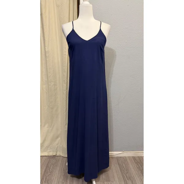 Old Navy Maxi Dress Size S Navy Blue Rayon Cami V-Neck Cross Back Summer Coastal - Image 3