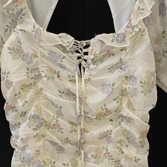 Storia Floral Mesh Ruched‎ Off Shoulder Mini Dress - M NWT - Image 4