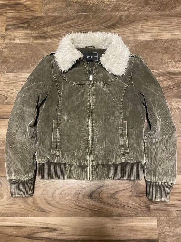 BNCI Olive Green Sherpa Collar Women's Corduroy Jacket Size Medium - Image 2