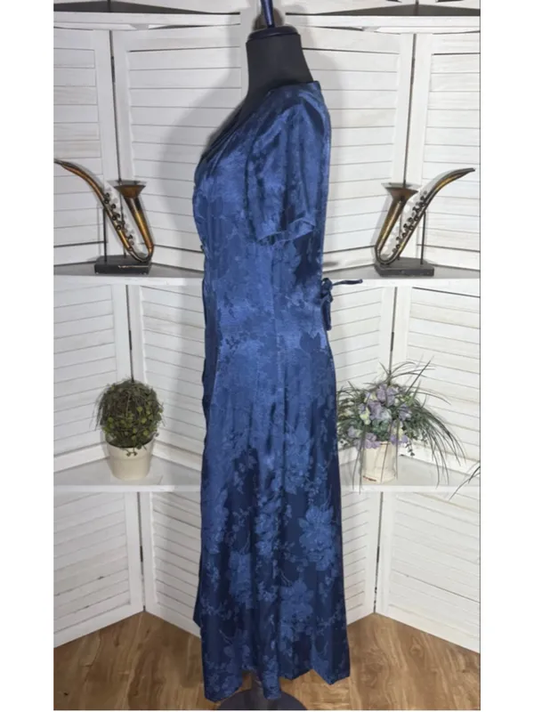 Vintage 80s 90s dress goth Victorian style navy floral texture sweetheart 9 10 - Image 4