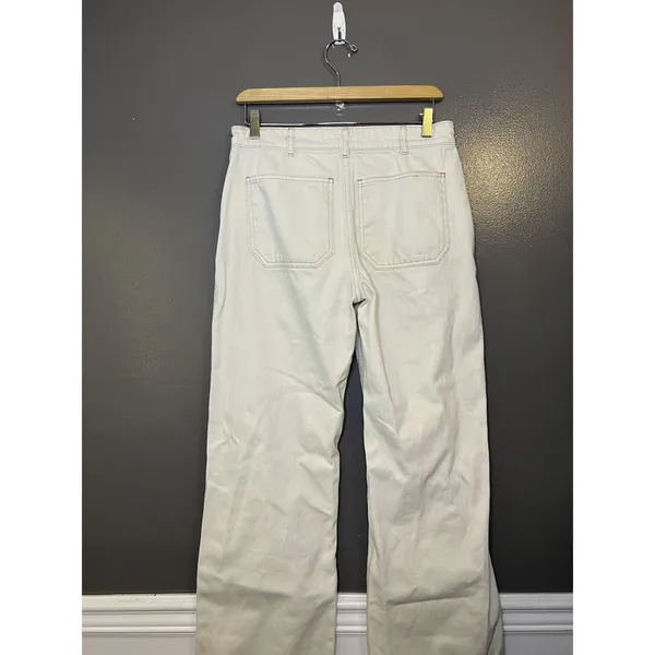 Zara Pants Womens 6 White Denim Straight Leg Casual Pockets Flat Front - Image 4