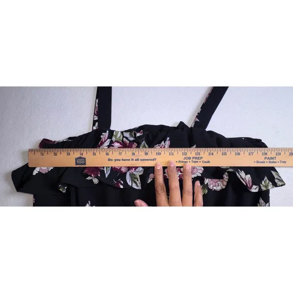 No Boundaries Floral Ruffle Cold Shoulder Jumpsuit XL 15-17 Black Pink Wide Leg - Image 8