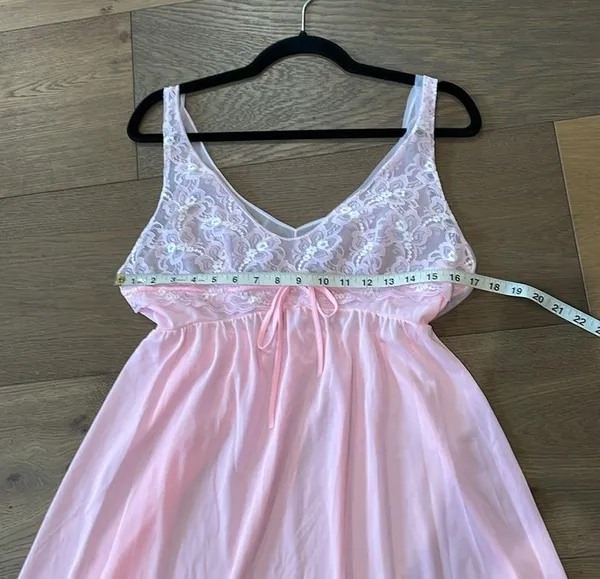 Vintage Montgomery Ward Pink Lace Slip Nightgown Dress Size Large Made In USA - Image 11