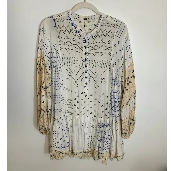 Free People Shibori Ivory‎ Print Long Sleeve Button-Up Tunic - Image 2