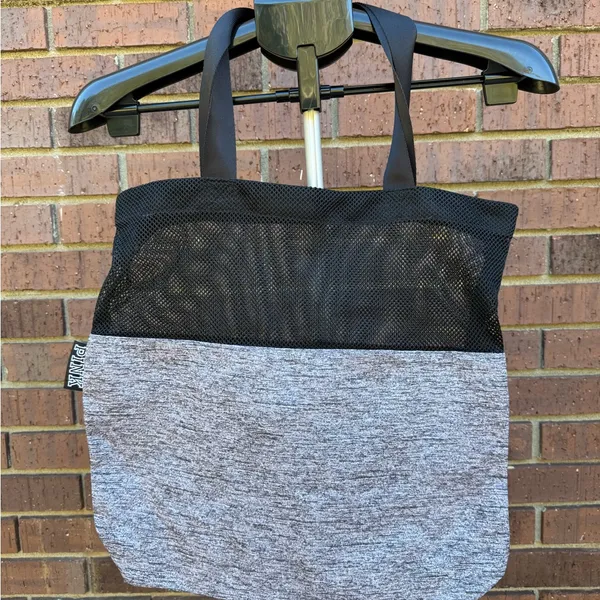 Victoria’s Secret PINK Grey Black Mesh Weekender Tote Shoulder Bag Open Top Gym - Image 5