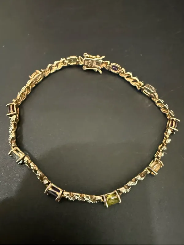 Ross Simons 925 Gold Over Sterling Silver Vermeil Multicolored Gem 7.5” Bracelet - Image 5