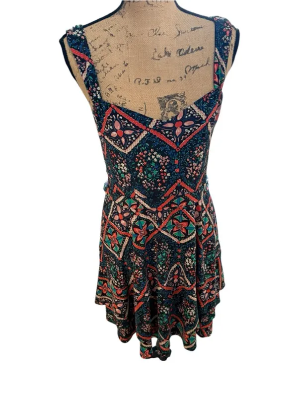 Free People Floral Mirror Image Stretch Fit Flare Dress Size L - Image 2