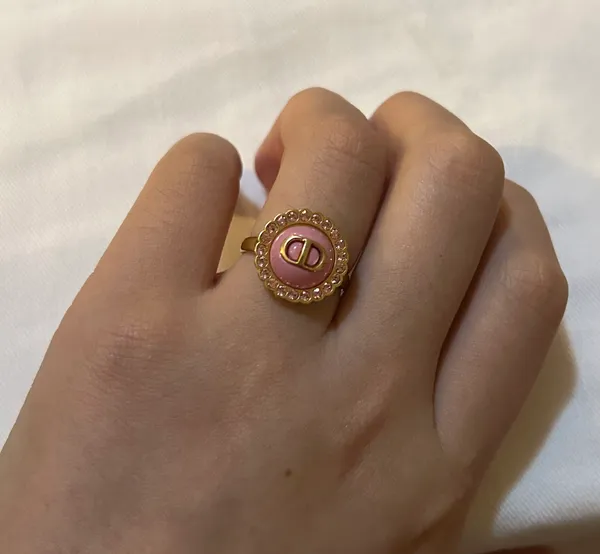 Christian Dior Petit CD Baroque Ring Gold-Finish Metal, Pink Crystals Size L - Image 6