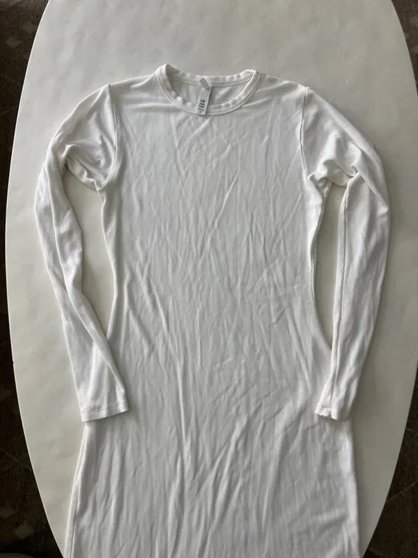 Skims Soft Lounge Long Sleeve Crew Neck Long Maxi Dress In Marble White Xl $200 - Image 5