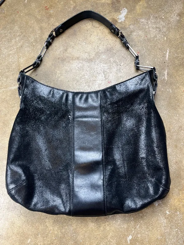 Tory Burch Cracked Leather Hobo Shoulder Bag with Gunmetal Hardware - Image 2