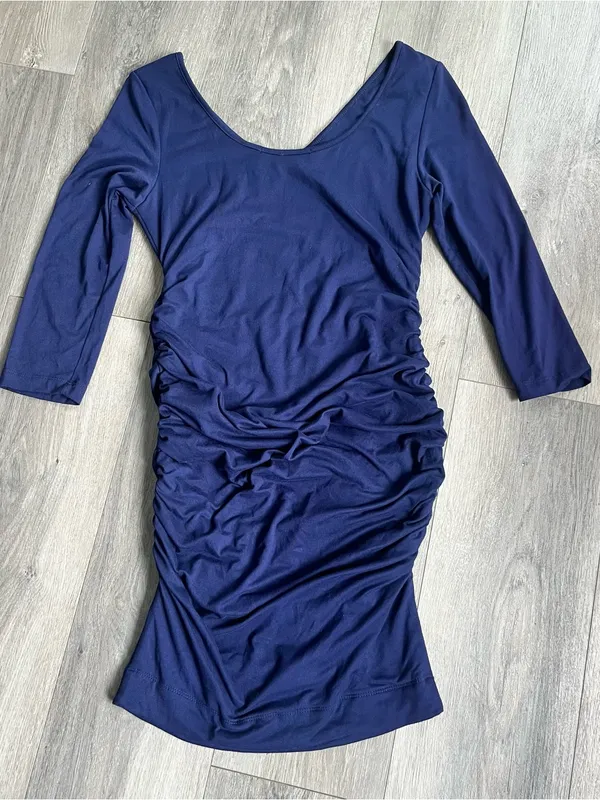 Baby Moon Maternity Navy Blue Ruched Dress XS V-Neck - Image 4
