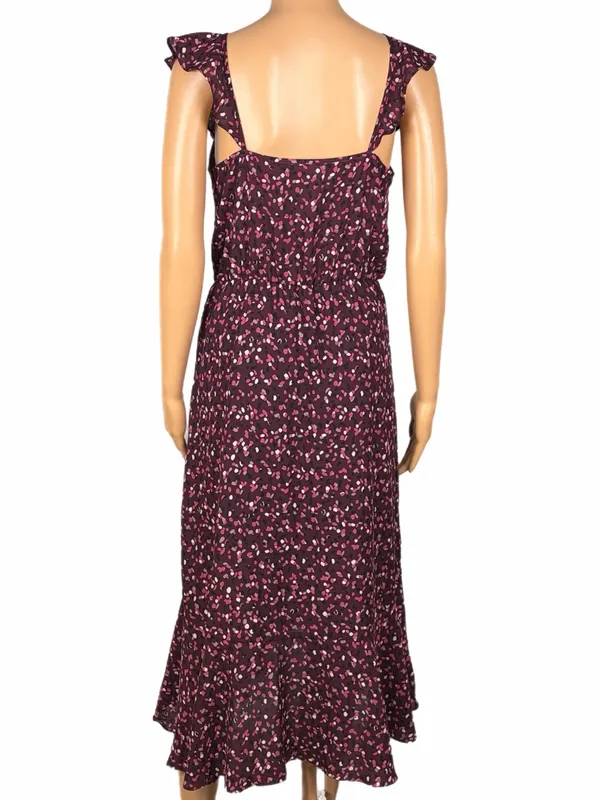 SOCIALITE Burgundy Surplice Faux-Wrap Asymmetrical Ruffle Midi Dress Small - Image 7
