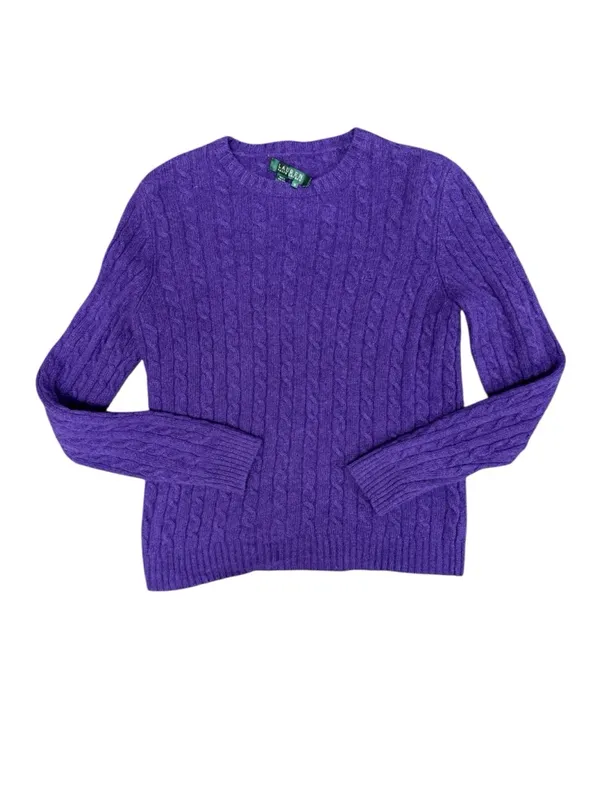 Lauren Ralph Lauren LRL Cable Knit Long Sleeve Pullover Sweater Purple Medium - Image 3