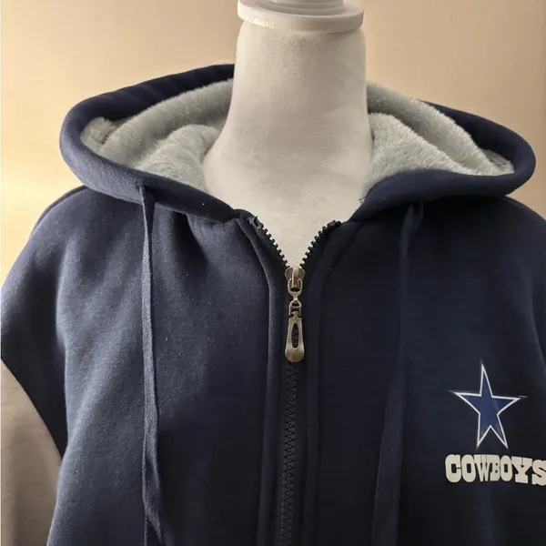 Cowboys Navy and Gray Full Zip Jacket Drawstring Hoodie Size M - Image 10