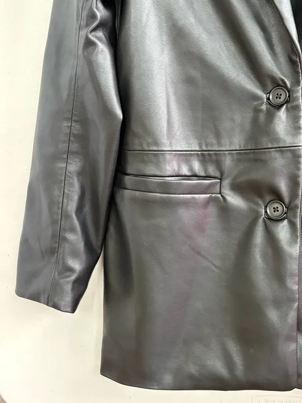 Abercrombie & Fitch Black Faux Leather Single-Breast Blazer - Image 4