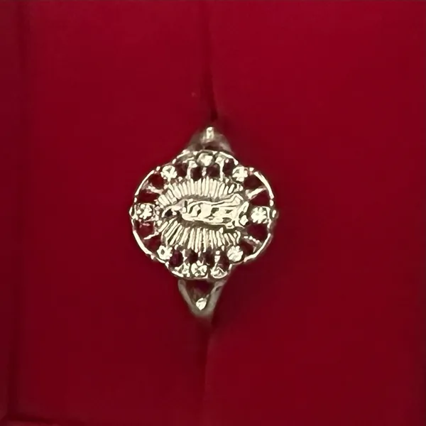 &merci Virgin Mary Design Stainless Steel Silver Open Ring Size 8 - Image 3
