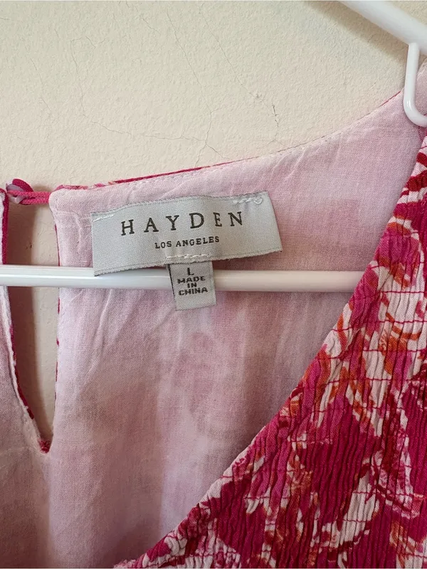 HAYDEN LA Tropical Floral Smocked Ruffled Midi Tank Dress Pink Sz Large - Image 5