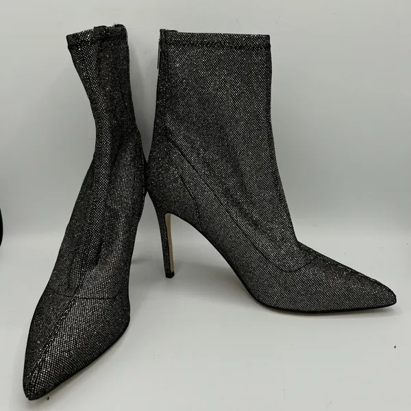 Jewel‎ Badgley Mischka Black Glitter Sock Bootie Size 6.5 Spike Heel Retro Glam - Image 6