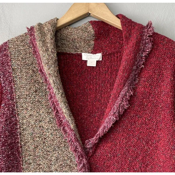 Christopher & Banks Patchwork Cardigan Size Medium Colorblock Fringed Sweater Artsy Festival Boho - Image 3