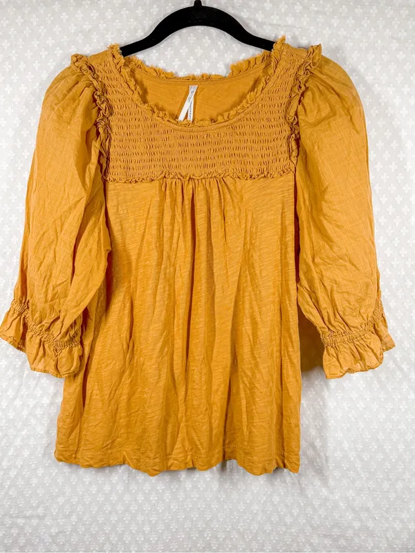 Anthropologie Orange‎ Smocked Puff Short Sleeve Top - Image 2