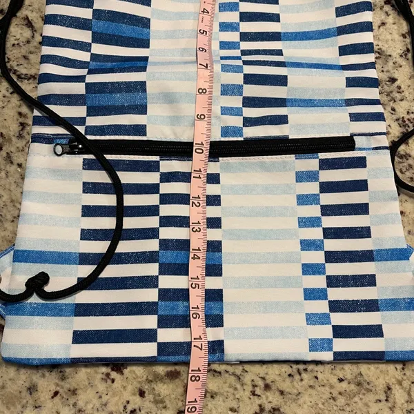 Scout Drawstring Backpack Unisex OS Blue White Geometric Stripe Cinch Bag Pocket - Image 6