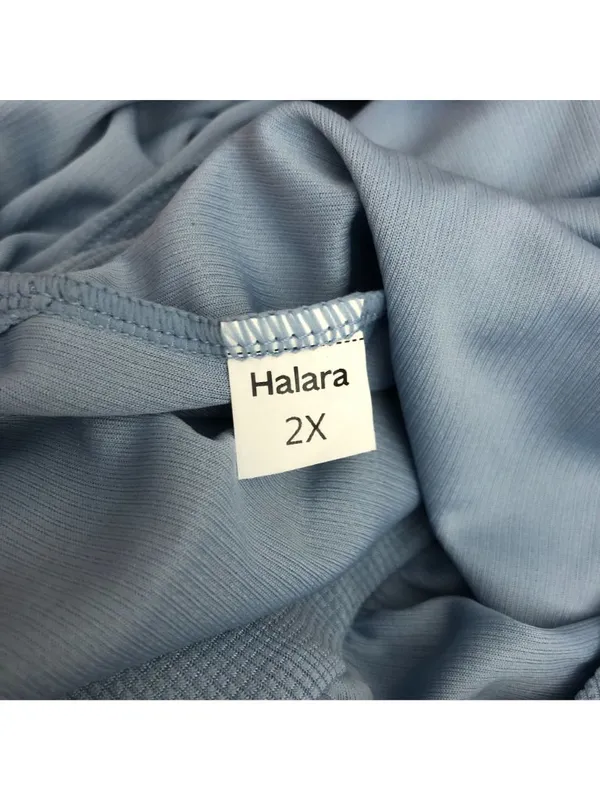 Halara V Neck Short Sleeve Pockets Wide Leg Flowy Waffle Jumpsuit Blue 2X - Image 6