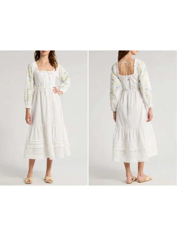 Damson Madder Junia Midi Dress in Embroidered 6 New Floral Cotton - Image 10