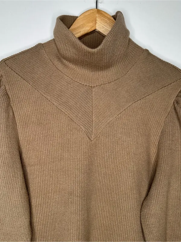 Walter Baker Brown Ribbed High Neck Puff Sleeve Knit Sweater Size Large - Image 5