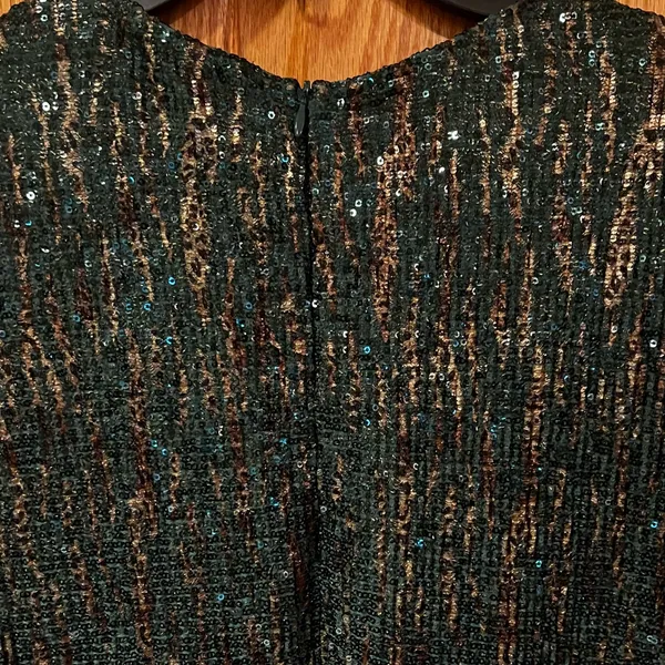 ZARA Sequin Puff Long Sleeve Special Limited Edition Emerald Green &‎ Gold Dress - Image 11