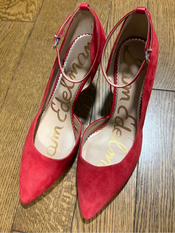 Sam Edelman Red Suede Pointed Toe Ankle Strap Heels size 9.5 - Image 2