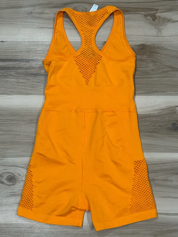 OFFLINE by Aerie Seamless Mesh Shortie Romper Orange Women’s Small - Image 4
