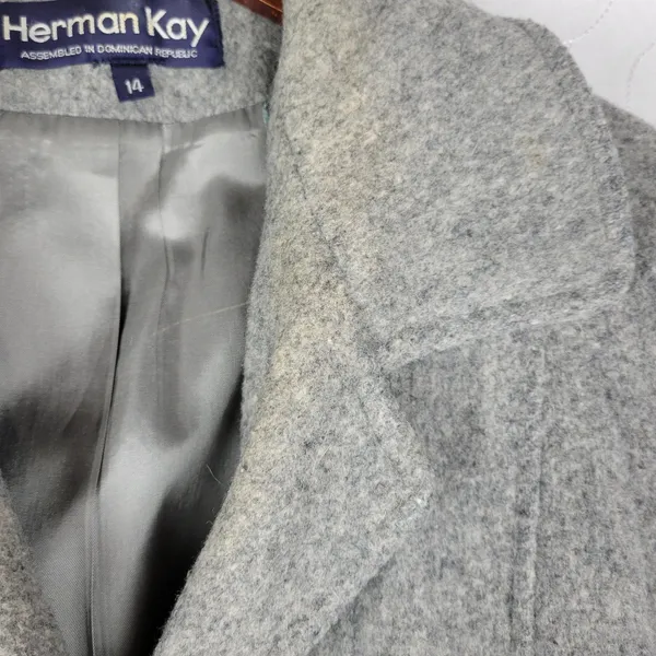 Herman Kay Womens Coat 14 Gray Wool Blend Button Front Lined Overcoat‎ Jacket - Image 11