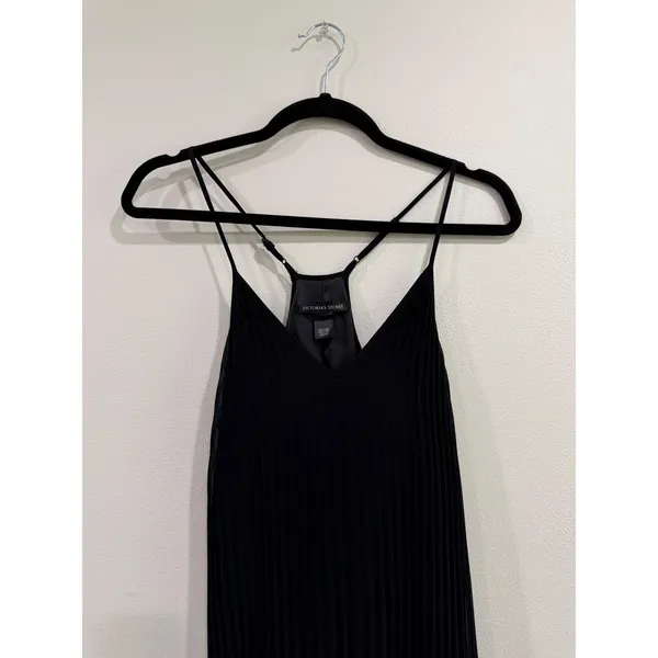 Victoria's Secret Black Pleated Maxi Dress Racerback V-Neck XS - Image 3