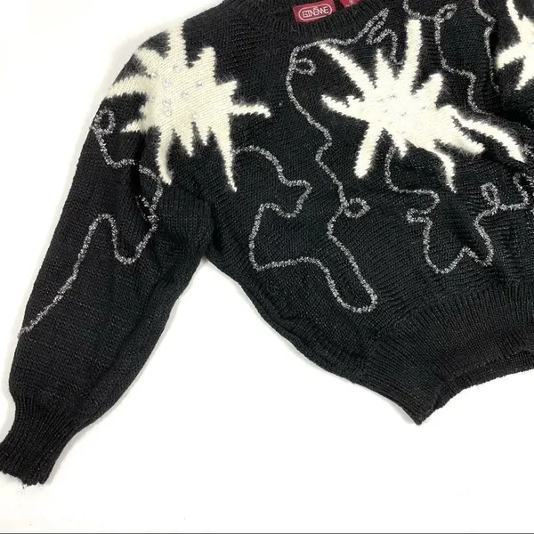 Vintage Beaded Wool Blend Sweater Black - Image 3