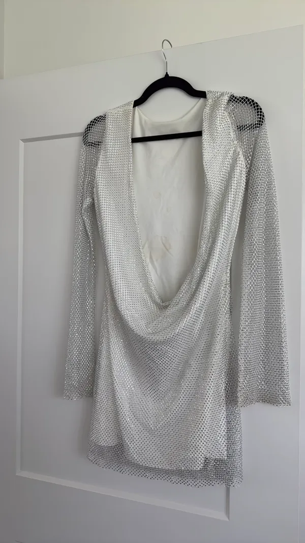 12th Tribe Anna White Rhinestone Mesh Mini Dress - Image 6