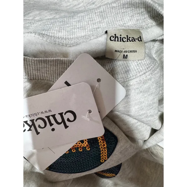 Chicka-d Women's Medium Ash Grey Sweatshirt Sequin Football Gameday - Image 3