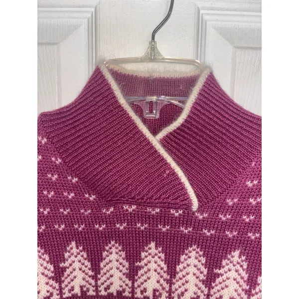 Vtg 90s Sierra Woolens Fair Isle Wool Sweater Pine Tree Print Mock Neck S/M - Image 3