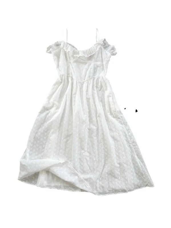 White lulus lace eyelet Spaghetti-Strap Midi Dress - Image 3