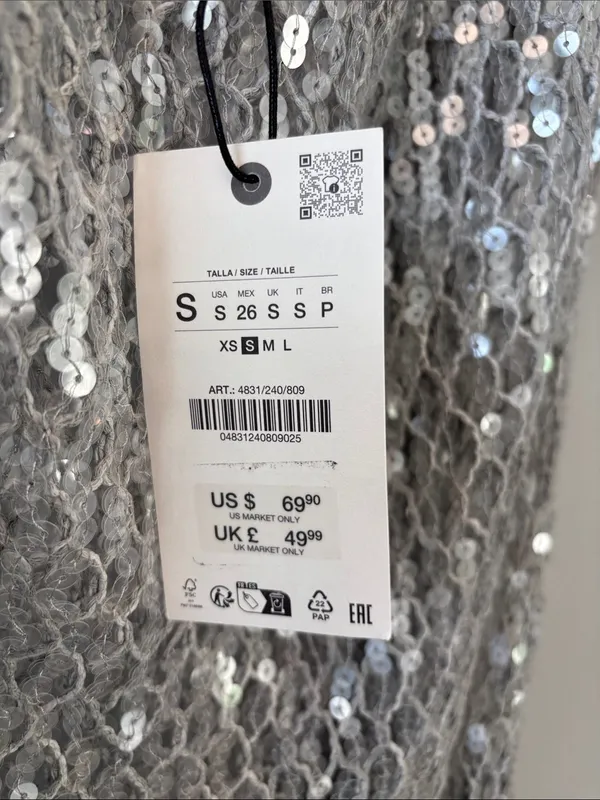 Zara Silver See through sequin skirt - Image 2
