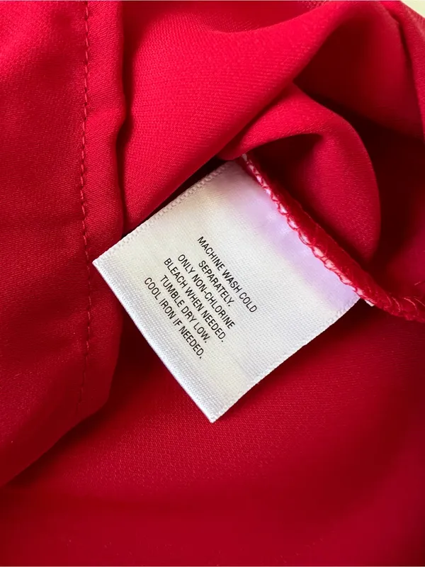 Jaclyn Smith Red Satin Ruffle Button Front 3/4 Balloon Sleeve Blouse Women’s M - Image 10
