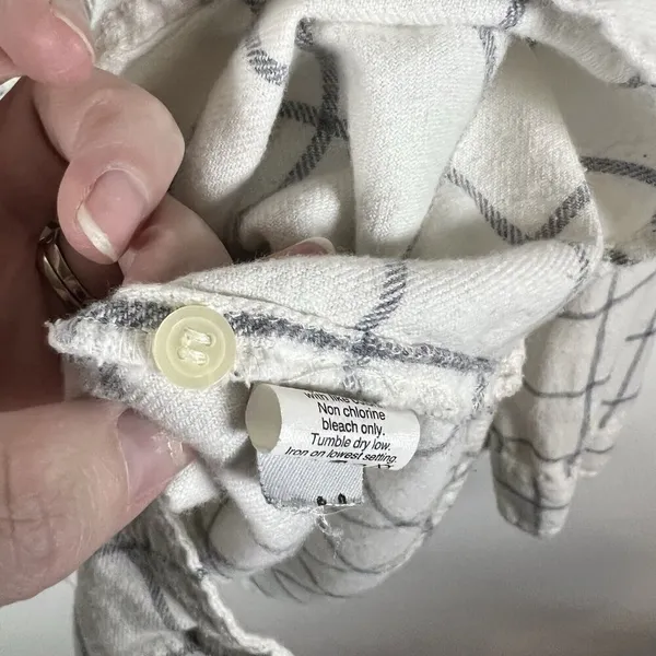Madewell Button‎ Up Collared Checkered Top Women’s Size Medium White Cotton Wool - Image 6