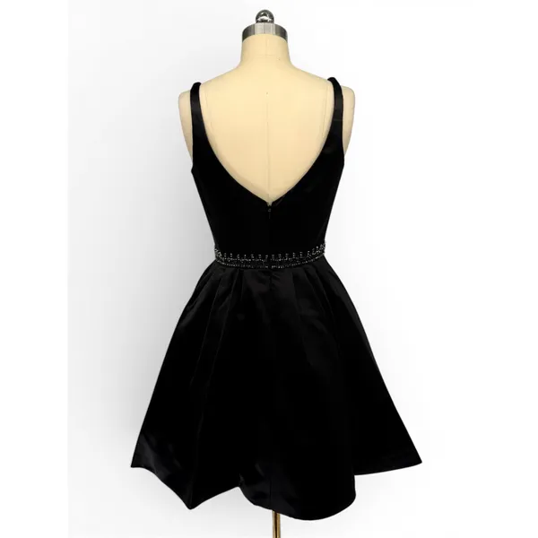 NWT Sherri‎ Hill 50495 Black Satin Fit & Flare Dress Size 4 Beaded Waist - Image 5